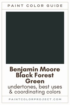 the pantone color guide for black forest green is shown in this image, and it has