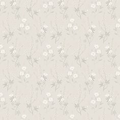 a wallpaper with white flowers and green leaves on the side, against a light gray background