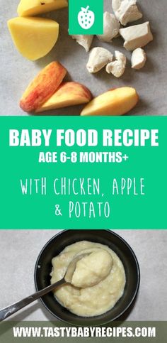 baby food recipe with chicken, apple and potato for babies to eat in the kitchen