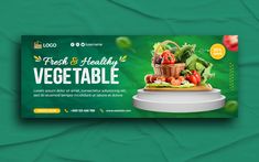 a banner for fresh and healthy vegetables on a green background