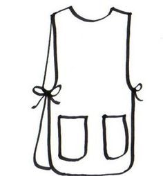 a black and white drawing of a dress with two pockets on the front, tied in a bow