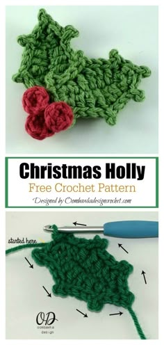 crochet christmas holly free pattern with instructions to make it in the shape of an ornament