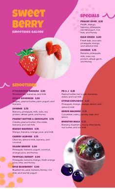 the menu for sweet berry smoothie