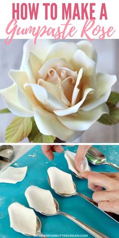 how to make a gumpaste rose with flowers and spoons on the table