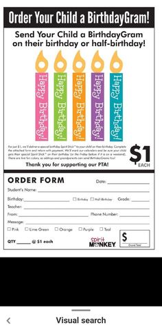 a birthday gift certificate for a child's birthday with the words order form on it