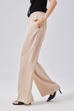 Fibflx Women's Loose Fit High Waist Wide Leg Silk Pants Wide Leg Silk Pants, Silk Pants, Leg Design, Natural Silk, Straight Pants, Modern Elegance, Mulberry Silk, Spring Collection, Silk Satin