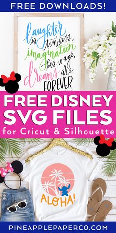 the free disney svg files for cricut and silhouettes are on display