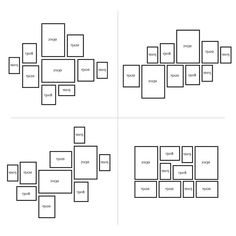 four different layouts for the same page in an image, each with three different sections