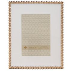 a white and gold frame with an ornate pattern on the border, in front of a white background