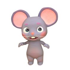 a cartoon mouse with big ears standing in front of a white background and looking at the camera