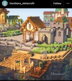 Minecraft Dock Ideas Cute, Minecraft Sea Side Village, Seaside Village Minecraft, Small Dock Minecraft, Minecraft Coastal Town, Minecraft Waterside House, Minecraft Seaside Town, Minecraft Seaside House, Harbour Minecraft