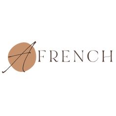 the word french on a white background with an orange and brown circle in the center