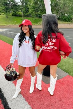 ATTN: members of the football fan club, this sweatshirt is for you! We meet in the bleachers every weekend to catch the game! Whether it's Friday night lights, college football Saturdays or NFL Sundays, this sweatshirt is a must for those who don't miss a game. cotton machine wash cold hang to dry Model is wearing a size XL Football Game Outfits, Tailgate Outfits, College Girl Outfits, Nebraska Football, Making Outfits, The Bleachers, College Game Day, Tailgate Outfit, Outfits College