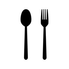 a black and white silhouette of two forks and spoons, one with a knife and the other with a fork