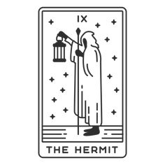 the hermit tarot card in black and white