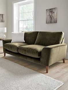 Very home astrid 2 seater fabric sofa in olive, dark brown and grey h 88 x w 184 x d 96 cm 50s fashion inspired by the Green Sofa Living, Snuggle Chair, Flat Decor, 4 Seater Sofa, Green Sofa, Living Room Green, Boho Living, Chaise Sofa