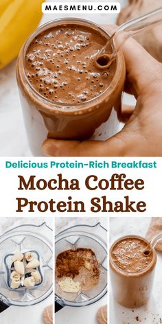 mocha coffee protein shake recipe with text overlay