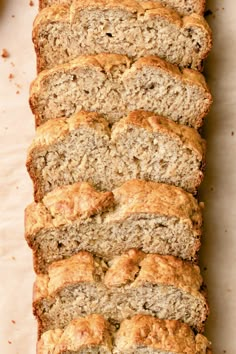 sliced loaf of banana bread sitting on top of a counter