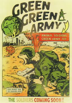 1960s Illustration, Army Men Toys, Green Army Men, Green Animals, Army Soldier, Army Men, Propaganda Posters, Back Stitch, Takara Tomy