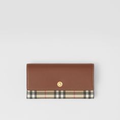 Vintage Check and Leather Continental Wallet in Archive Beige/tan - Women | Burberry® Official Burberry Wallet, Tan Woman, Motif Vintage, Designer Wallets, Card Case, Card Wallet, Continental Wallet, Wallets, Burberry