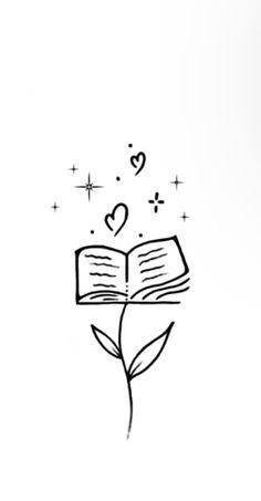 an open book with hearts coming out of it and a flower in the foreground