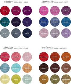 four different colors of fabric with the words spring, summer and autumn in each color