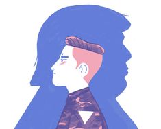 a drawing of a man with blue hair and an undercut on his head, in profile