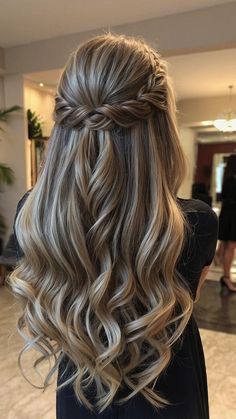 Chic and Charming: 15 Half Up Half Down Prom Hairstyles Ideas for Every Hair Type 42 Bridesmaid Braid Half Up, Hairstyles For Long Hair Braids Half Up, Half Up Simple Wedding Hair, Hair Styles For Long Hair Length Formal, Wedding Hairstyles Half Up Half Down Short Hair Front View, Half And Half Down Hairstyles, Half Up Half Down Hair Braided Black, Half Up Half Down Formal Hair Medium, Half Up Hairstyles For Long Hair Formal