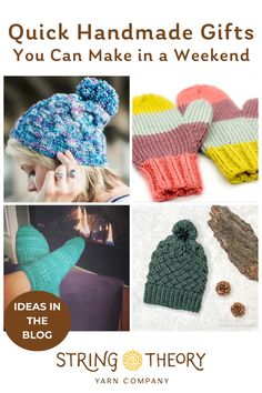 Discover quick and easy knit gift ideas perfect for any occasion. This blog shares knitting patterns for hats, mittens, and accessories you can make in just a weekend. Head to the String Theory Yarn blog for more gift ideas you can make in a weekend.  Patterns available on Ravelry.