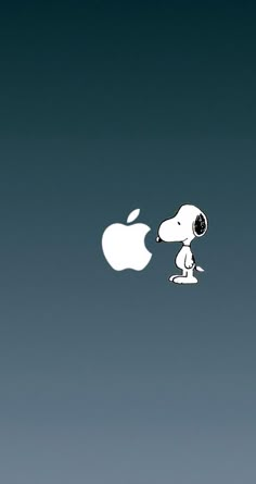 a snoopy dog flying through the air with an apple logo