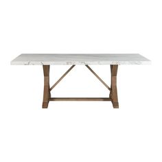 a white marble table with wooden legs on a white background the top is made out of wood