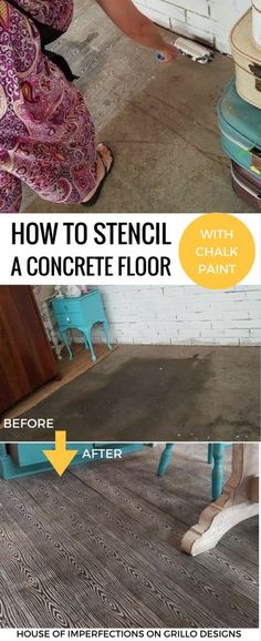 two pictures showing how to install a concrete floor