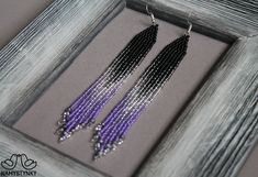 These silver purple beaded earrings with crystals are made of high-quality Czech beads and strong synthetic thread. They are elegant, fashionable, and highly versatile, suitable for everyday wear.Features: Sterling silver componentsColor: black, silver, purple.This item is currently in stock.You must be completely satisfied. If you find merchandise unsatisfactory for any reason, return it within 10 days and your money will be refunded without questions.More beaded earrings http://etsy.me/2ycItdb Purple Beaded Earrings, Violet Crystal, Turquoise Bead Earrings, Blue Beaded Earrings, Ombre Earrings, Gold Chandelier Earrings, Long Gold Earrings, Earring Dangle, Long Fringe