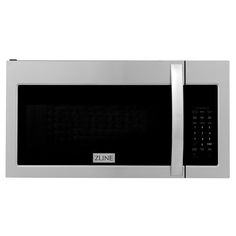 a stainless steel microwave with the word zline on it's door and handle