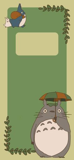 a totoro holding an umbrella in front of a green background