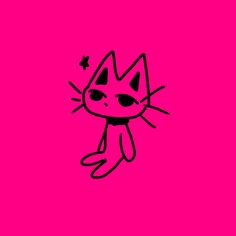 a pink background with a black cat on it's face and stars in its eyes