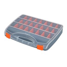 an orange and gray plastic container with dividers