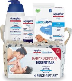 the baby's skin care gift set includes 4 pieces of diapers and 2 bottles