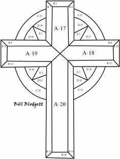 the cross is shown with measurements for each side and four sides, as well as numbers on