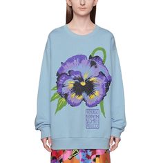 Blue organic cotton x Ken Scott floral-print sweatshirtFeaturing floral print to the frontRibbed edgeRound neckDrop shoulder and long sleeves. Material: 100% organic cottonMade in Italy Gucci Casual Blue Sweater, Gucci Blue Casual Sweater, Gucci Cotton Sweatshirt With Ribbed Cuffs, Casual Blue Gucci Sweater, Gucci Long Sleeve Winter Sweatshirt, Gucci Blue Long Sleeve Sweater, Casual Gucci Cotton Sweatshirt, Blue Long Sleeve Gucci Sweater, Gucci Long Sleeve Casual Sweatshirt