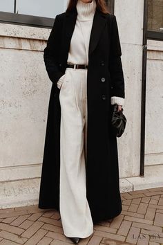 Lasaky - Chic Solid Cardigan with Turndown Collar - Fashionable Outerwear Black And White Outfit, Fest Outfits, Gaun Fashion, Chique Outfits, Coat Women Fashion, Western Outfits Women, Coat Outfits, Mode Inspo, Moda Vintage