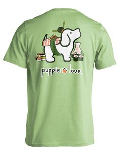 Puppie Love Brand Sushi Pup Cotton Pistachio Green Short Sleeve T Shirt Float Dress, Tie Dye Shirts, Rescue Dog, Camping Outfits, Short Sleeve Pullover, Love Shirt, Green Shorts, Cute Tshirts, Unisex Shorts