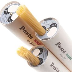 two pasta tubes are stacked on top of each other