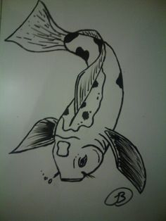 a drawing of a koi fish with a heart on it's back end