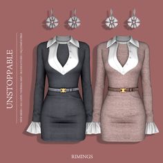 two dresses with collars are shown in three different colors and sizes, one is grey the other is white