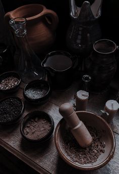 an assortment of spices and condiments on a table