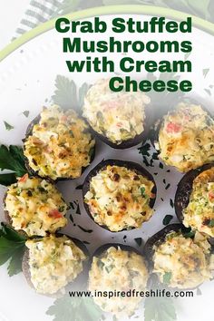 crab stuffed mushrooms with cream cheese on a plate