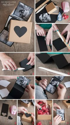 the steps to make a diy valentine's day card box with pictures and hearts