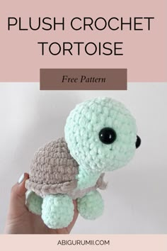 a crocheted turtle is shown with the text, plush crochet tortoise free pattern