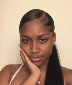 🥀💕 Pin: xbrattt 💕🥀 Slicked Back Ponytail With Swoop, Sleek Ponytail With Swoop, Slickback Hairstyle Black Women, Slick Back Ponytail With Swoop, Sleek Back Ponytail Black Women, 3 Part Ponytail, Sleek Ponytail Black Women, Swoop Ponytail, Slick Ponytail